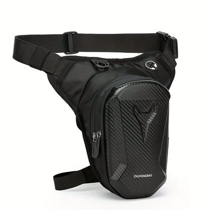 Waterproof Motorcycle Leg Bag With Headphone Jack, Adjustable Shoulder Strap And Double Zipper Compartment- Black EVA Outdoor Riding Waist Bag For Off-Road Bikes And Motorcycles, Adjustable Shoulder