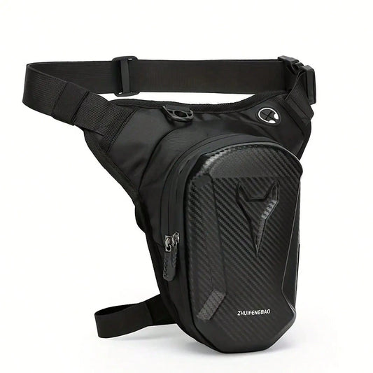 Waterproof Motorcycle Leg Bag With Headphone Jack, Adjustable Shoulder Strap And Double Zipper Compartment- Black EVA Outdoor Riding Waist Bag For Off-Road Bikes And Motorcycles, Adjustable Shoulder