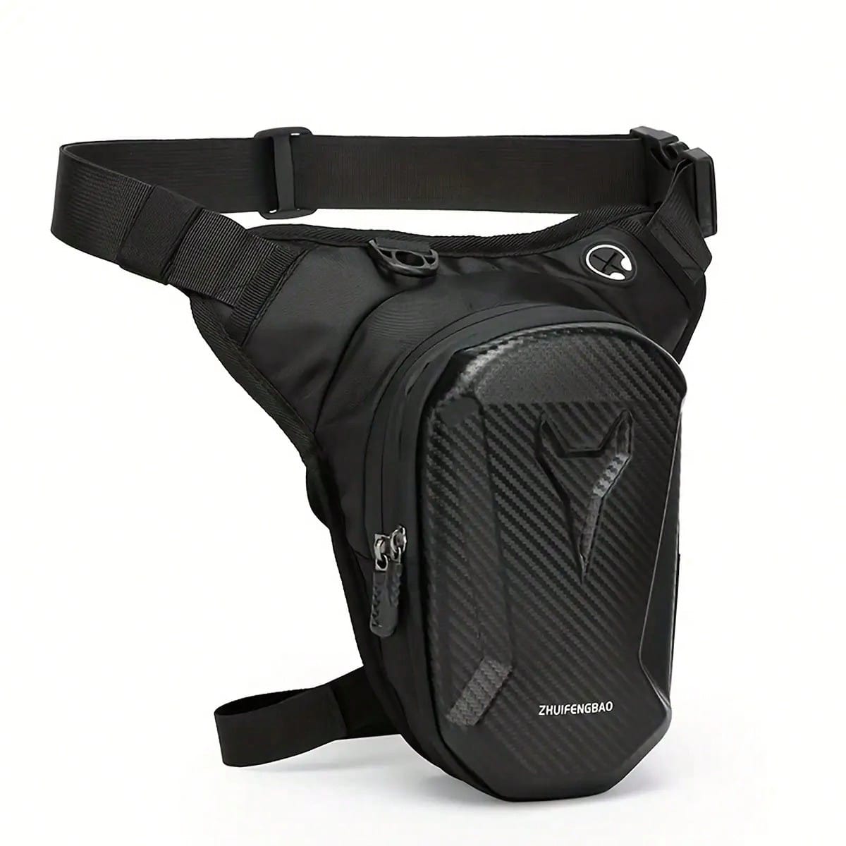 Waterproof Motorcycle Leg Bag With Headphone Jack, Adjustable Shoulder Strap And Double Zipper Compartment- Black EVA Outdoor Riding Waist Bag For Off-Road Bikes And Motorcycles, Adjustable Shoulder