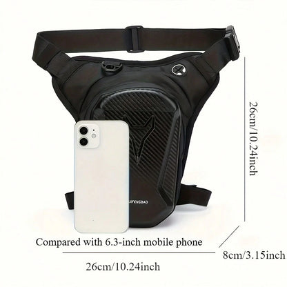 Waterproof Motorcycle Leg Bag With Headphone Jack, Adjustable Shoulder Strap And Double Zipper Compartment- Black EVA Outdoor Riding Waist Bag For Off-Road Bikes And Motorcycles, Adjustable Shoulder