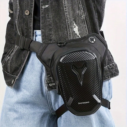 Waterproof Motorcycle Leg Bag With Headphone Jack, Adjustable Shoulder Strap And Double Zipper Compartment- Black EVA Outdoor Riding Waist Bag For Off-Road Bikes And Motorcycles, Adjustable Shoulder