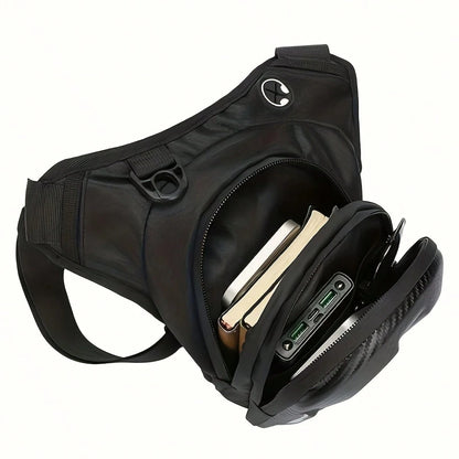 Waterproof Motorcycle Leg Bag With Headphone Jack, Adjustable Shoulder Strap And Double Zipper Compartment- Black EVA Outdoor Riding Waist Bag For Off-Road Bikes And Motorcycles, Adjustable Shoulder