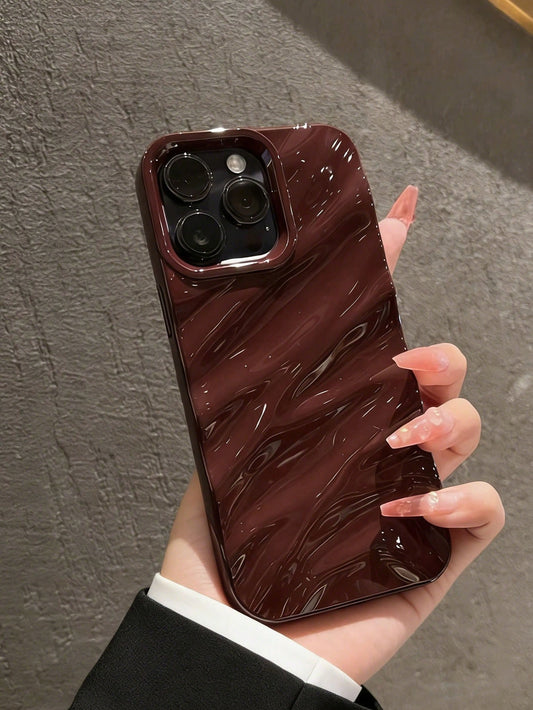 Wave Ripples 1pc Wine Red New Glossy Wavy Pattern Protective Case Compatible With IPhone 17 Pro Max/17/17 Pro/16 Pro Max/16/16 Pro/16 Plus/15 Pro Max/15 Pro/15 Plus/15/14 Pro Max/14 Pro/14/13 Pro/13/1