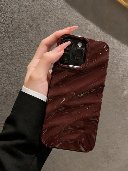 Wave Ripples 1pc Wine Red New Glossy Wavy Pattern Protective Case Compatible With IPhone 17 Pro Max/17/17 Pro/16 Pro Max/16/16 Pro/16 Plus/15 Pro Max/15 Pro/15 Plus/15/14 Pro Max/14 Pro/14/13 Pro/13/1