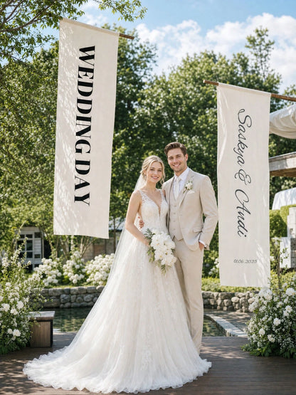 Wedding Season Personalized Name Signs- Wedding Welcome Signs- Linen Material Party Backdrop And Supplies- Photo Anniversary Welcome Signs