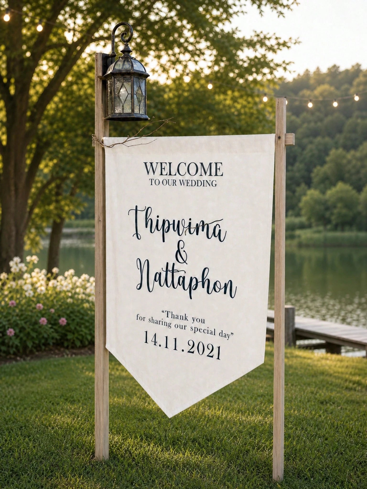 Wedding Season Personalized Name Signs- Wedding Welcome Signs- Linen Material Party Backdrop And Supplies- Photo Anniversary Welcome Signs