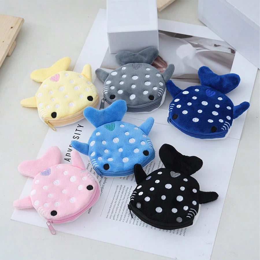 Whale & Shark Shaped Coin Purse, Zipper Pouch, Pendant, Plush Cartoon Shark Coin Wallet, Fashion Accessory, Women Birthday Gift, Mini Wallet, Coin Pouch