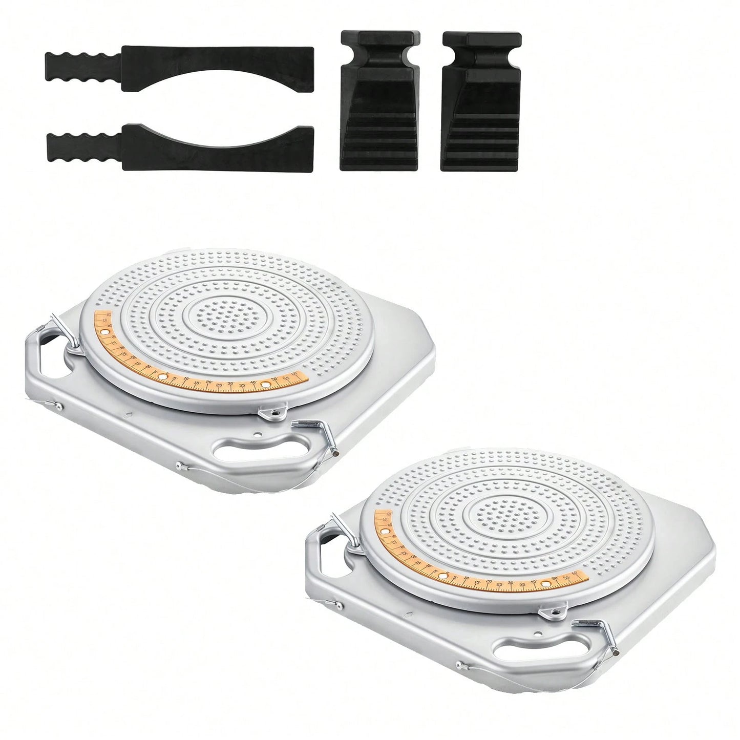 Wheel Alignment Turn Plates, 2 PCS, 2-Ton Capacity Per Plate, Brass Dial Measurements, 360° Rotating Turntable Wheel Alignment Tool With Transition Bridge & Thrust Block For Car SUV Light Truck