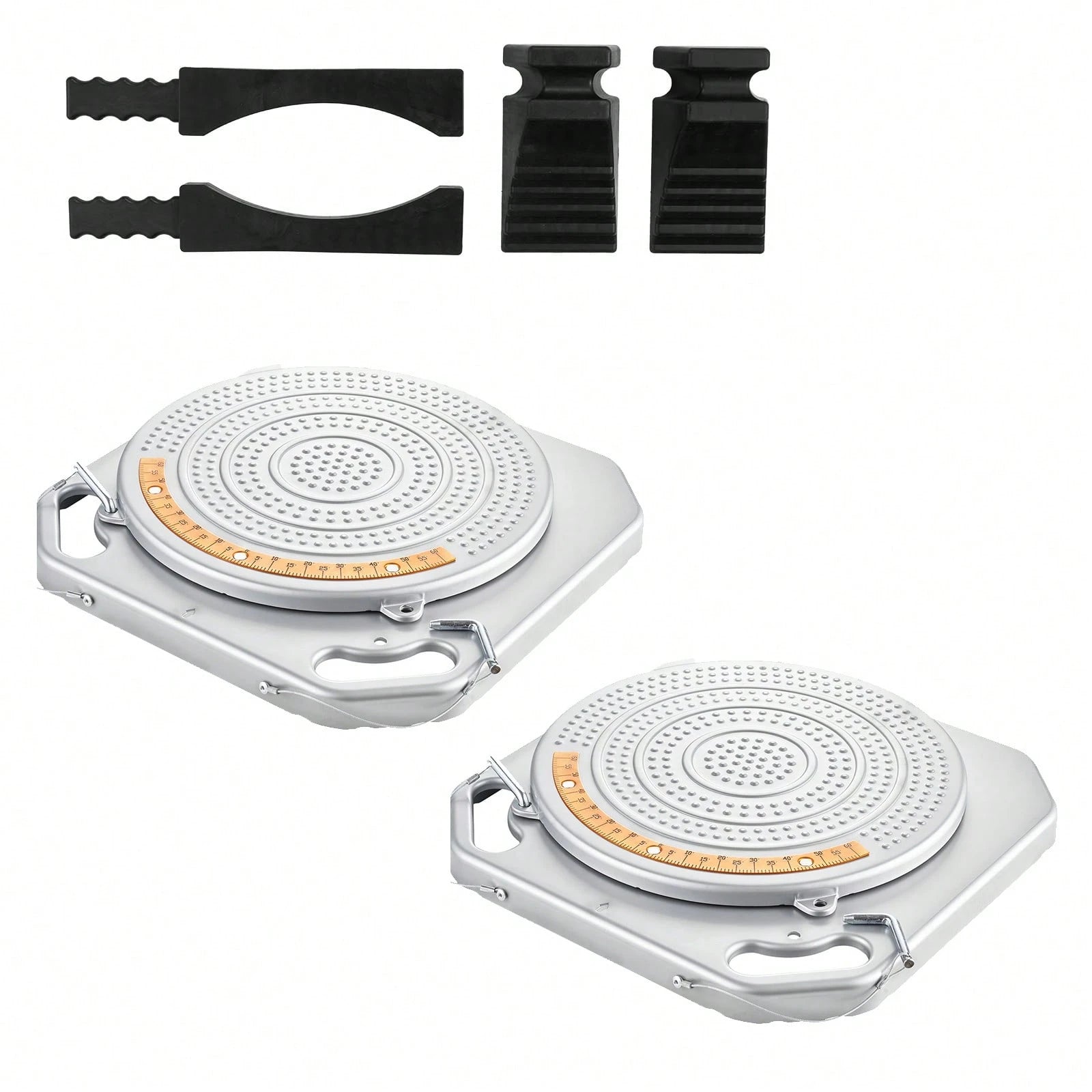 Wheel Alignment Turn Plates, 2 PCS, 2-Ton Capacity Per Plate, Brass Dial Measurements, 360° Rotating Turntable Wheel Alignment Tool With Transition Bridge & Thrust Block For Car SUV Light Truck