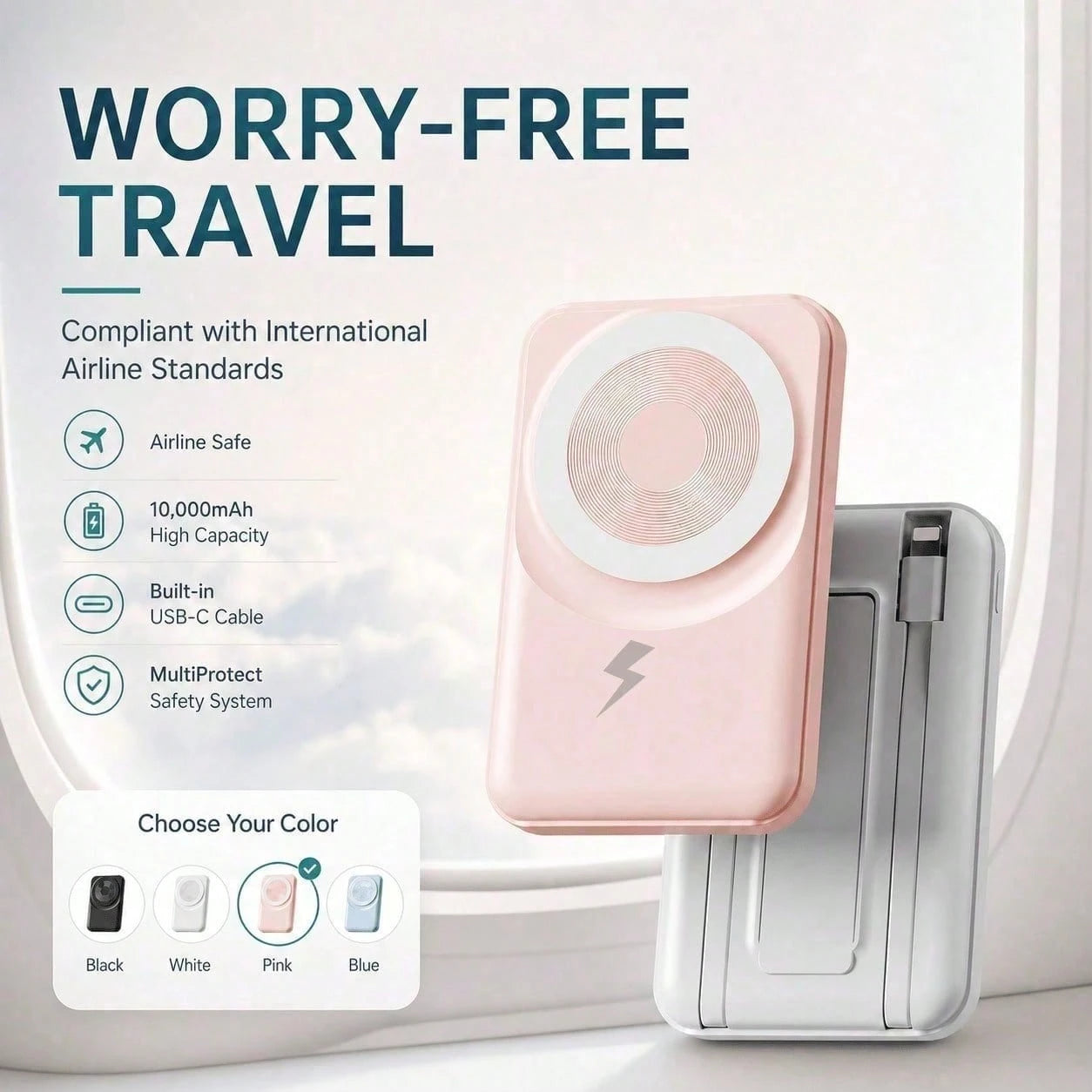 White 10000mAh Magnetic Wireless Battery Pack With 15W Output And 22.5W Fast Charging, Featuring An LED Power Readout, Slim White Shell And Rear Stand For Hands-Free Viewing, Made For Magnetic-Ready P