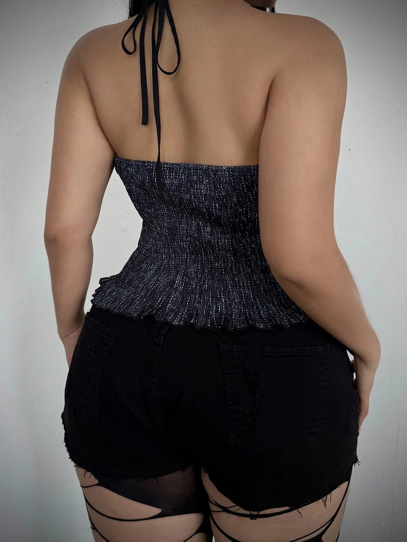 Whyspr Halloween Cosplay Plus Size Women's Halter Neck Tie Design Casual Versatile Daily Wear Top