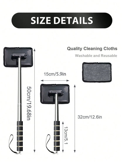 Windshield Cleaning Tool Set – Detachable Handle With 1-5 Microfiber Cloths| Multi-Pack Auto Glass Wiper & Cleanser Brush| All-In-One Car Cleaning Kit For Windows & Windshields| Essential Interior