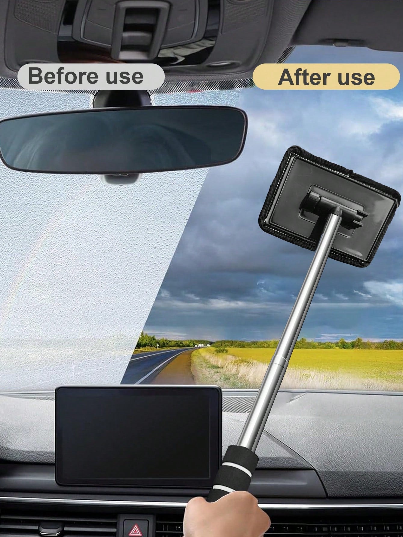 Windshield Cleaning Tool Set – Detachable Handle With 1-5 Microfiber Cloths| Multi-Pack Auto Glass Wiper & Cleanser Brush| All-In-One Car Cleaning Kit For Windows & Windshields| Essential Interior