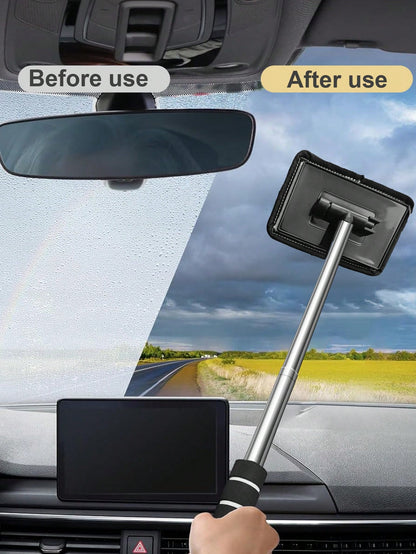 Windshield Cleaning Tool Set – Detachable Handle With 1-5 Microfiber Cloths| Multi-Pack Auto Glass Wiper & Cleanser Brush| All-In-One Car Cleaning Kit For Windows & Windshields| Essential Interior