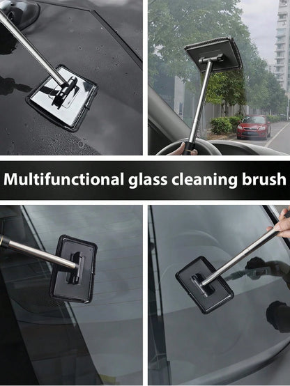 Windshield Cleaning Tool Set – Detachable Handle With 1-5 Microfiber Cloths| Multi-Pack Auto Glass Wiper & Cleanser Brush| All-In-One Car Cleaning Kit For Windows & Windshields| Essential Interior