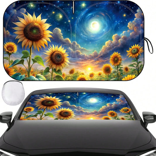 Windshield Sun Shade, Car Sun Shade Windshield, Reflector Sunshade Offers Ultimate Protection For Car Interior, Reflective Polyester Blocks Heat For Sedans, Mini SUVs, Hatchbacks- 57 X 31.5 Inches