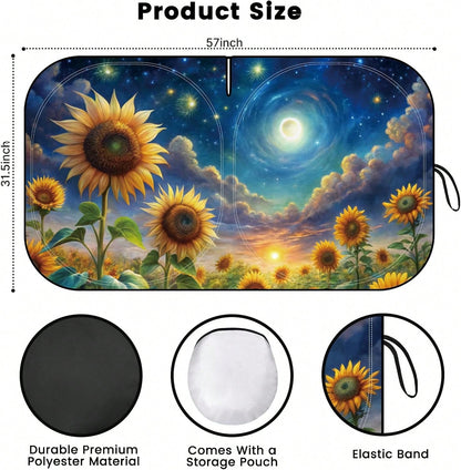 Windshield Sun Shade, Car Sun Shade Windshield, Reflector Sunshade Offers Ultimate Protection For Car Interior, Reflective Polyester Blocks Heat For Sedans, Mini SUVs, Hatchbacks- 57 X 31.5 Inches