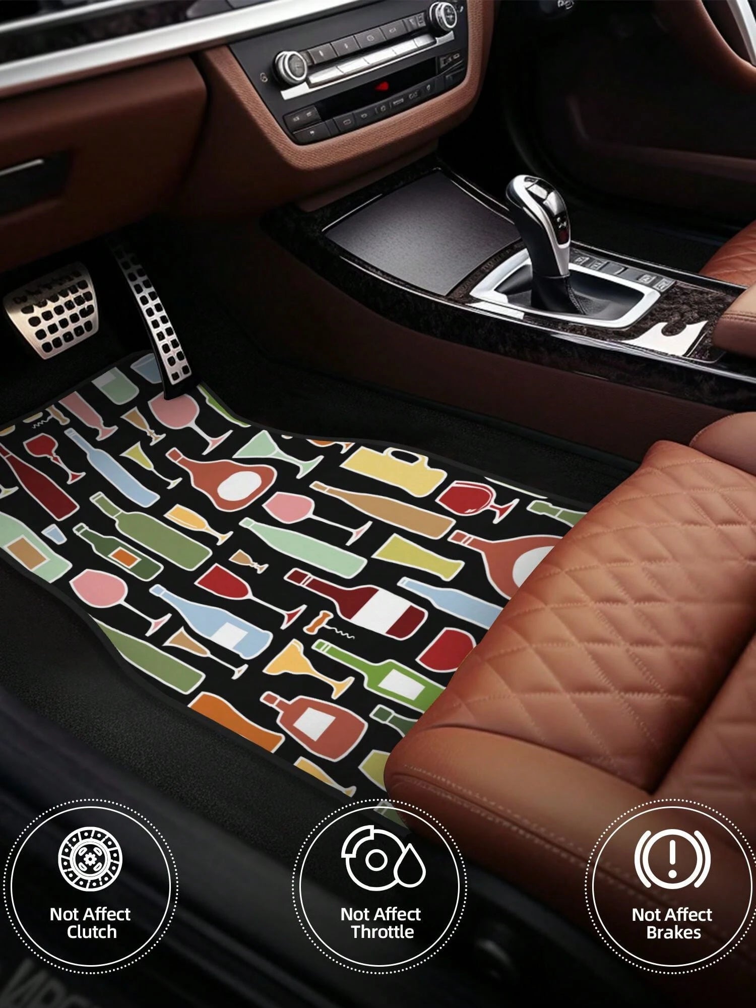 Wine Bottle And Glass 4-Piece Custom Printed All-Weather Floor Mats- Universal Fit For Suv, Truck, Van| Easy Clean