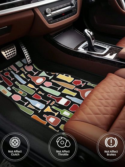 Wine Bottle And Glass 4-Piece Custom Printed All-Weather Floor Mats- Universal Fit For Suv, Truck, Van| Easy Clean