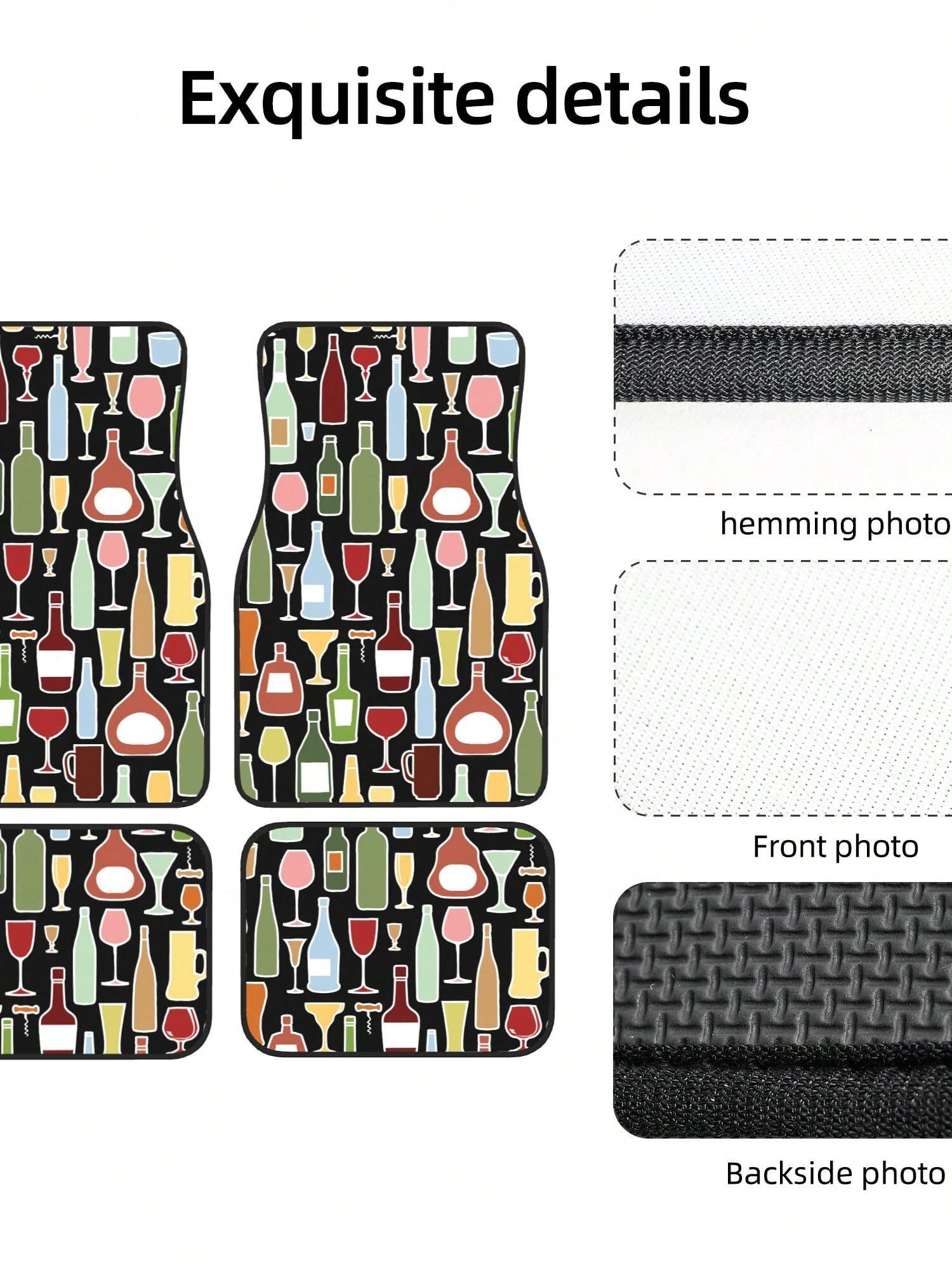 Wine Bottle And Glass 4-Piece Custom Printed All-Weather Floor Mats- Universal Fit For Suv, Truck, Van| Easy Clean