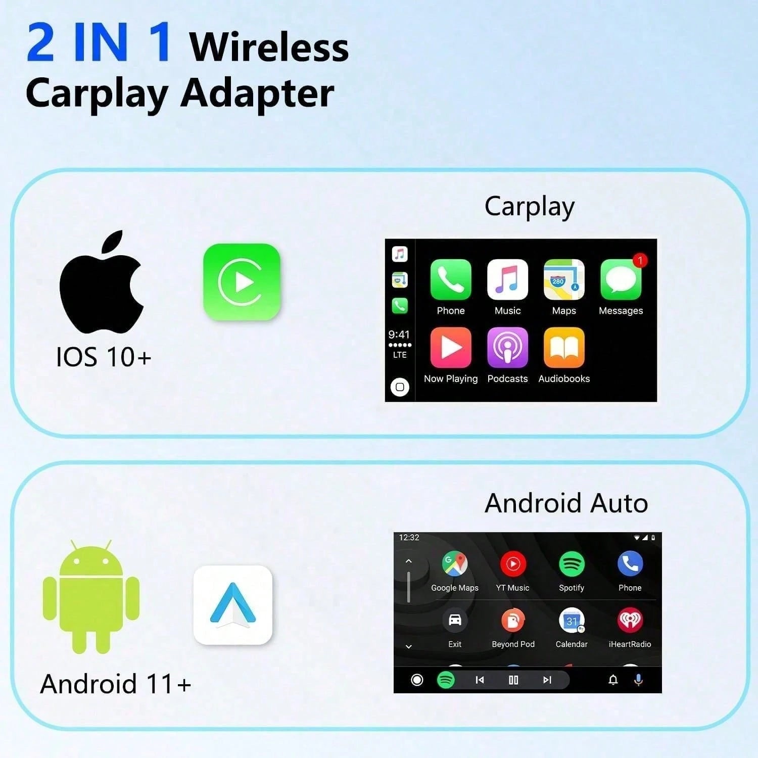 Wireless CarPlay Adapter For Android 11+/Ios 10+ (2 In 1)- 2025 Upgrade Wired CarPlay,Metal Body,Mini Size,Plug And Play,Perfect Compatible With Built-In Wired Apple CarPlay And Android Auto Cars