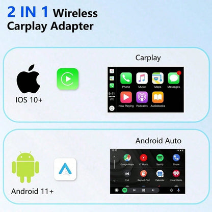 Wireless CarPlay Adapter For Android 11+/Ios 10+ (2 In 1)- 2025 Upgrade Wired CarPlay,Metal Body,Mini Size,Plug And Play,Perfect Compatible With Built-In Wired Apple CarPlay And Android Auto Cars