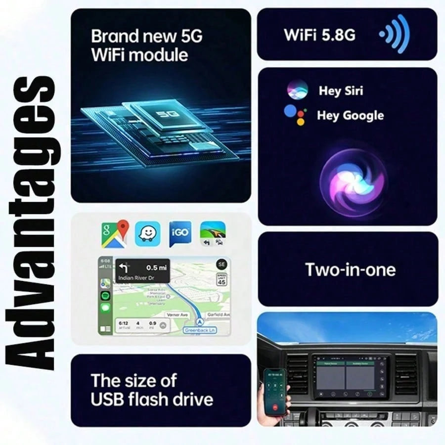 Wireless CarPlay Adapter For Android 11+/Ios 10+ (2 In 1)- 2025 Upgrade Wired CarPlay,Metal Body,Mini Size,Plug And Play,Perfect Compatible With Built-In Wired Apple CarPlay And Android Auto Cars