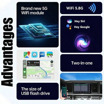 Wireless CarPlay Adapter For Android 11+/Ios 10+ (2 In 1)- 2025 Upgrade Wired CarPlay,Metal Body,Mini Size,Plug And Play,Perfect Compatible With Built-In Wired Apple CarPlay And Android Auto Cars