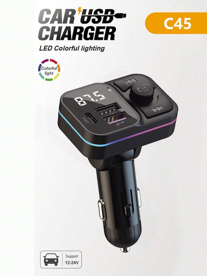 Wireless MP3 Player & 3.1A Multi-USB Car Charger With Colorful Lights, Wireless V5.3 Bluetooth Car Audio Player