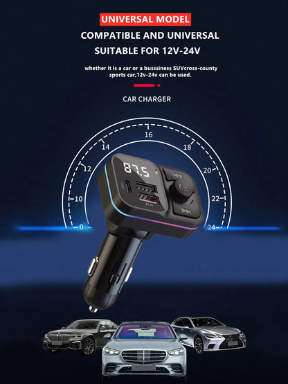 Wireless MP3 Player & 3.1A Multi-USB Car Charger With Colorful Lights, Wireless V5.3 Bluetooth Car Audio Player