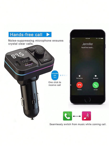 Wireless MP3 Player & 3.1A Multi-USB Car Charger With Colorful Lights, Wireless V5.3 Bluetooth Car Audio Player