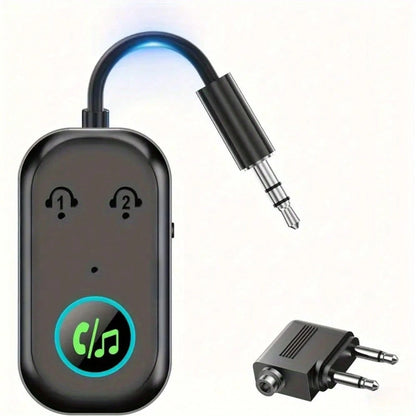Wireless Transmitter Receiver, 3.5mm To Wireless 5.3 Transmitter, 2-In-1 Airplane Wireless Adapter For Headphone, TV, Airplane, Home Stereo, Speakers, Headphone, Car, Dual Wireless Connection
