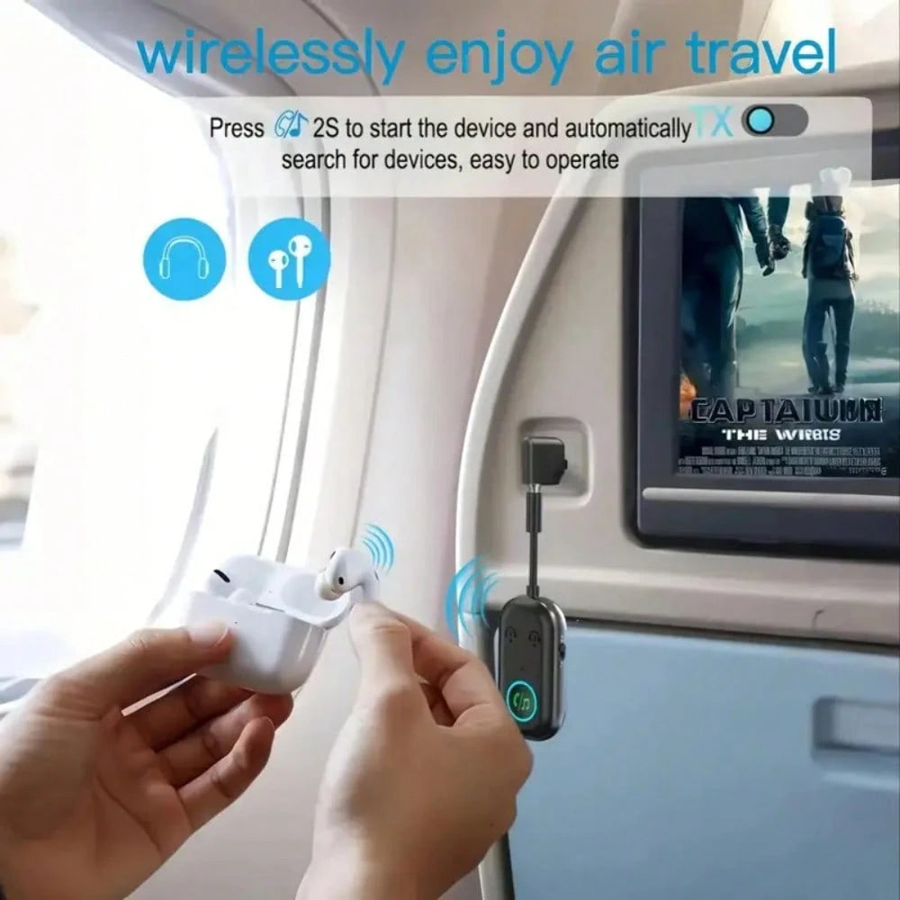 Wireless Transmitter Receiver, 3.5mm To Wireless 5.3 Transmitter, 2-In-1 Airplane Wireless Adapter For Headphone, TV, Airplane, Home Stereo, Speakers, Headphone, Car, Dual Wireless Connection