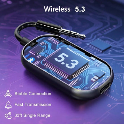 Wireless Transmitter Receiver, 3.5mm To Wireless 5.3 Transmitter, 2-In-1 Airplane Wireless Adapter For Headphone, TV, Airplane, Home Stereo, Speakers, Headphone, Car, Dual Wireless Connection