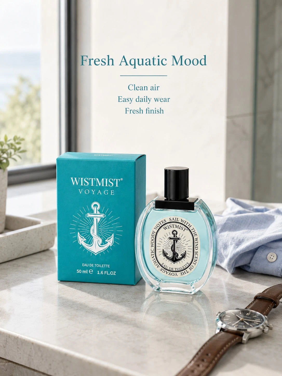 WISTMIST Voyage Men's Eau De Toilette 50ml, Fresh Aquatic Woody Cologne For Men, Clean Air Scent, Easy Daily Wear Fragrance For Office, Travel & Gift