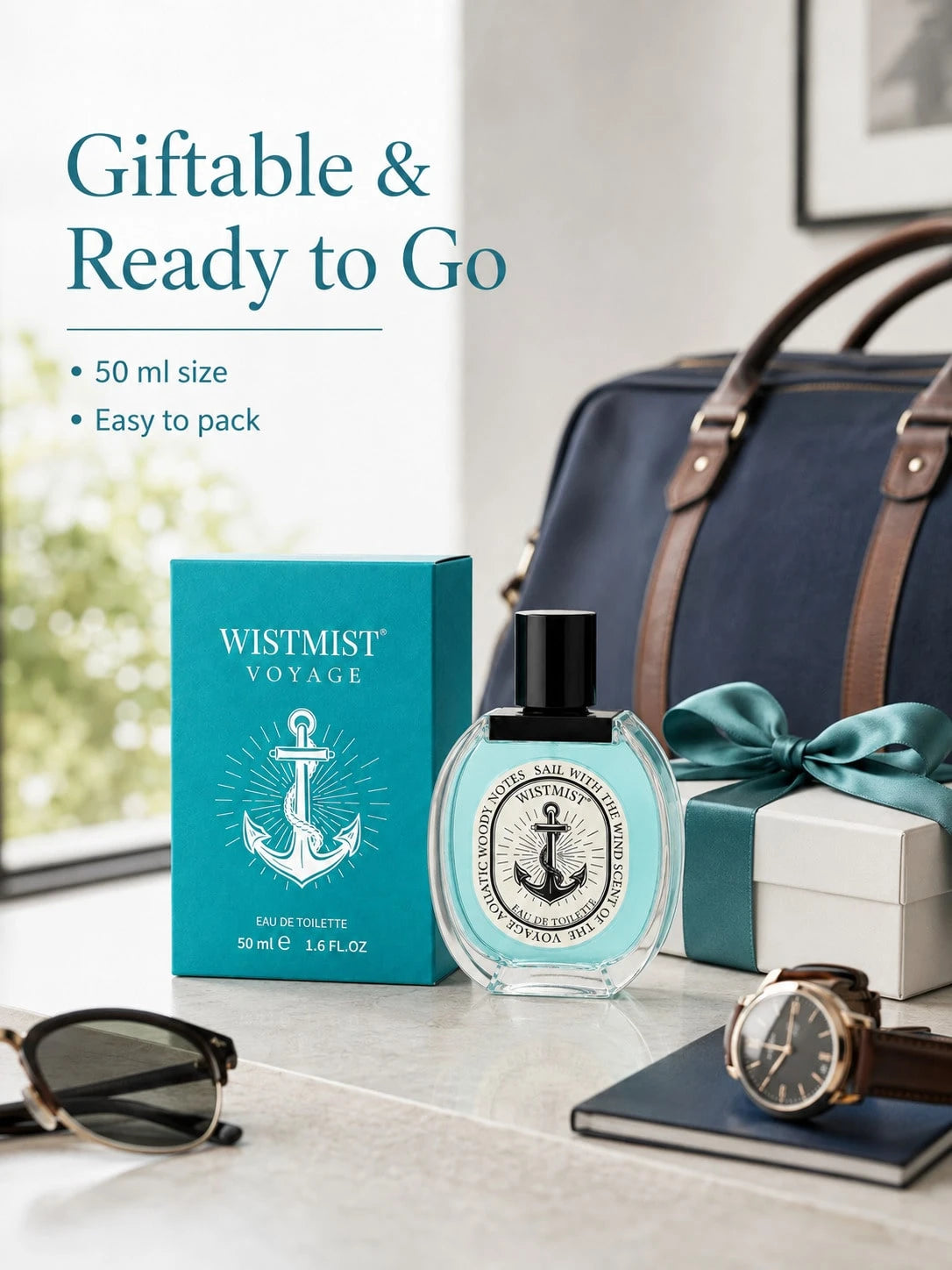 WISTMIST Voyage Men's Eau De Toilette 50ml, Fresh Aquatic Woody Cologne For Men, Clean Air Scent, Easy Daily Wear Fragrance For Office, Travel & Gift
