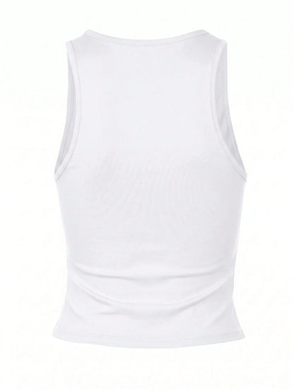 Women Casual Solid Slim Spring Summer Streetwear Daily Vacation Sexy Tank Crop Top White, Y2K Aesthetic