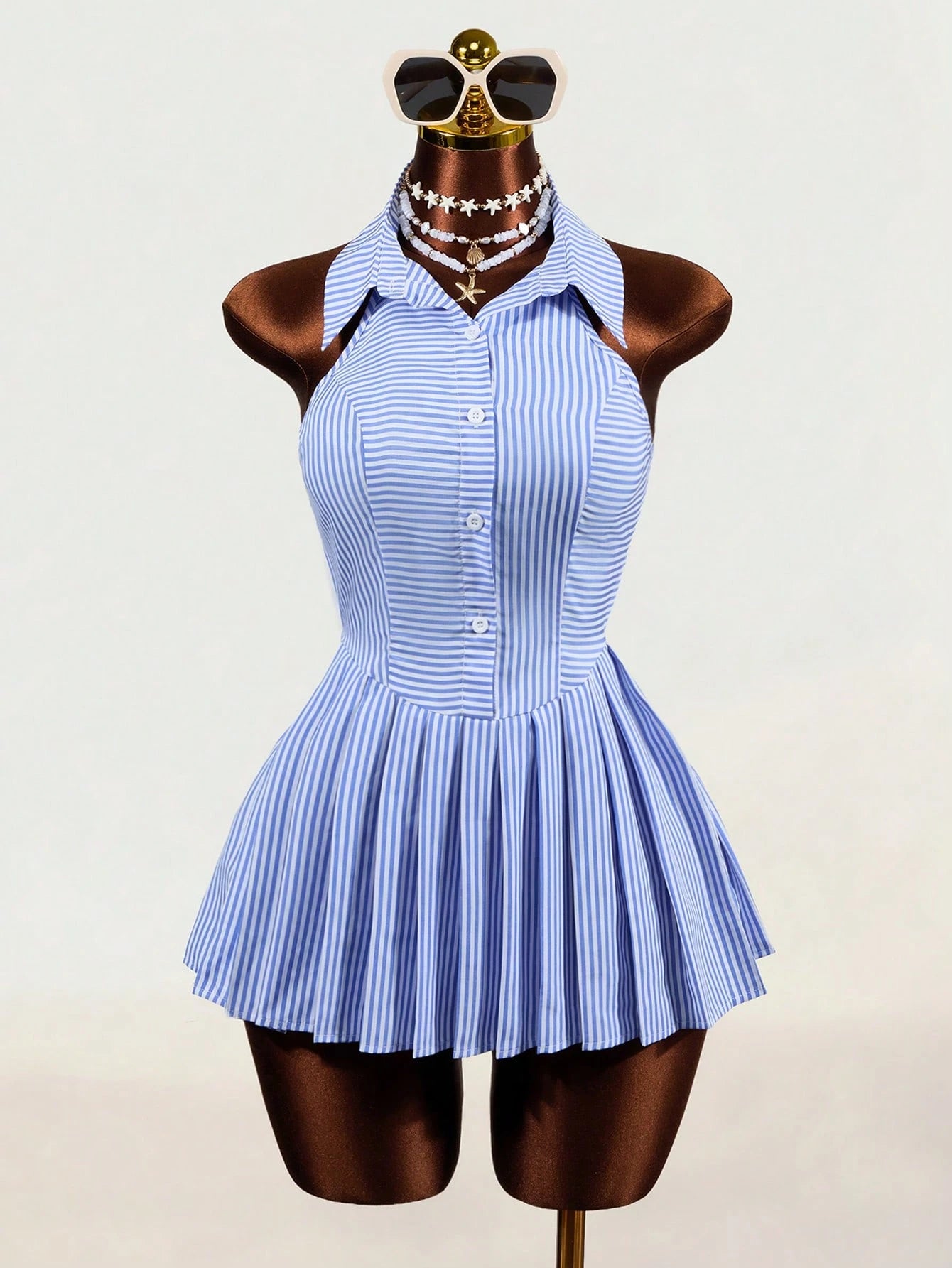 Women Mini Dresses Back-To-School Vacation Blue And White Stripe Coastal