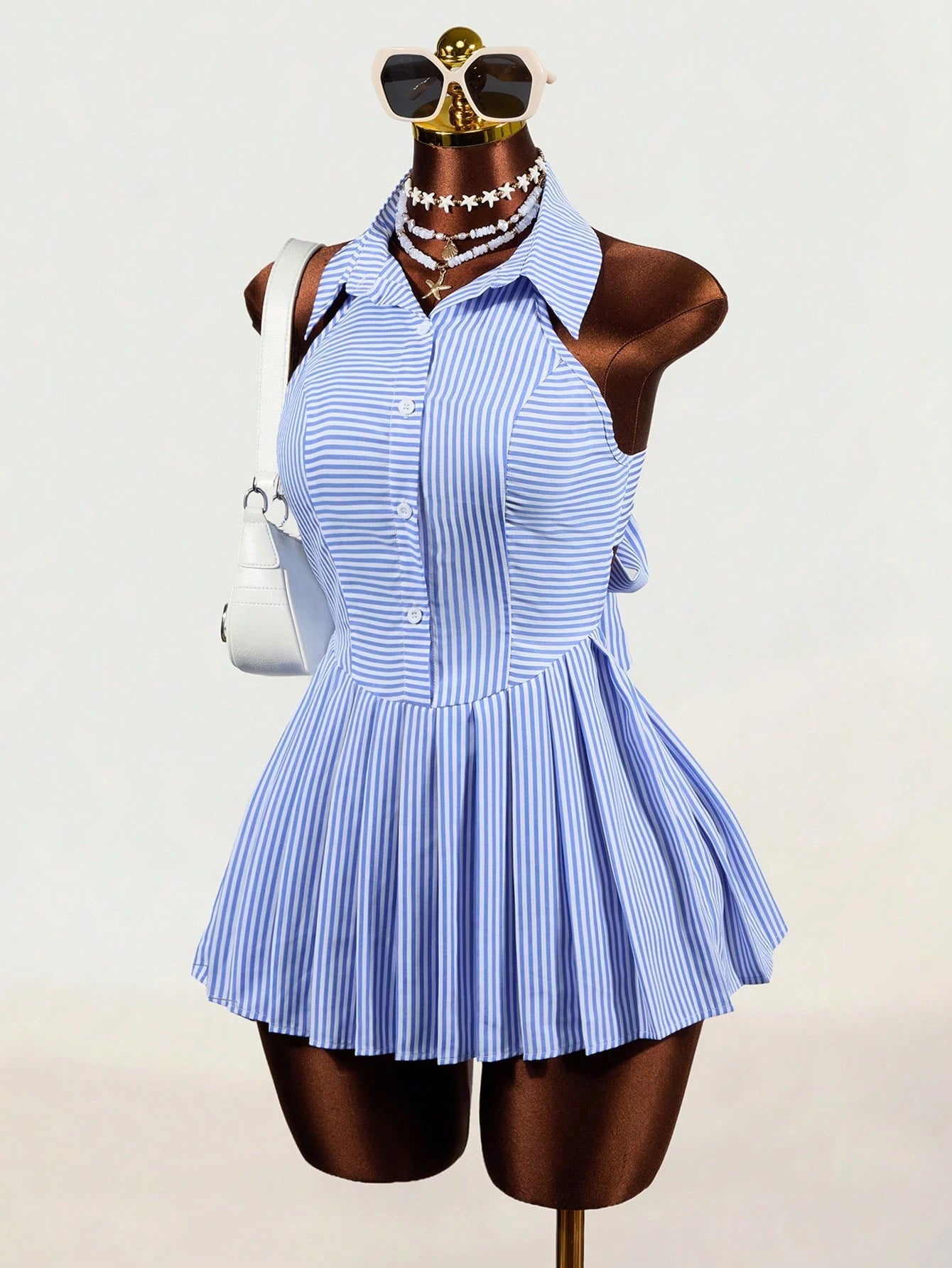 Women Mini Dresses Back-To-School Vacation Blue And White Stripe Coastal