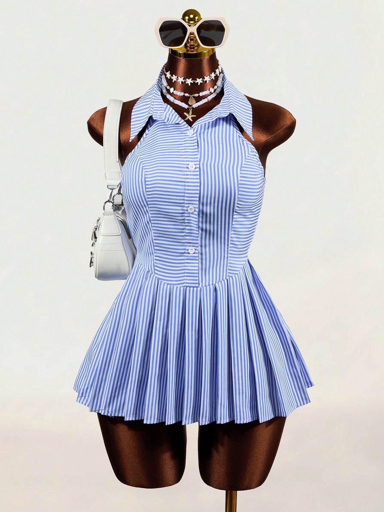Women Mini Dresses Back-To-School Vacation Blue And White Stripe Coastal