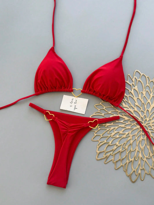 Women's 2-Piece Geometric Pattern Tropical Floral Print Bikini Set Set, Beach Vacation Summer Style Red