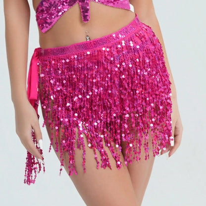 Women's Belly Dance Skirt Sparkly Sequined Fringe Wrap Hip Scarf, Festival Rave Carnival Costume, Burlesque Tassel Skirt For Women Party
