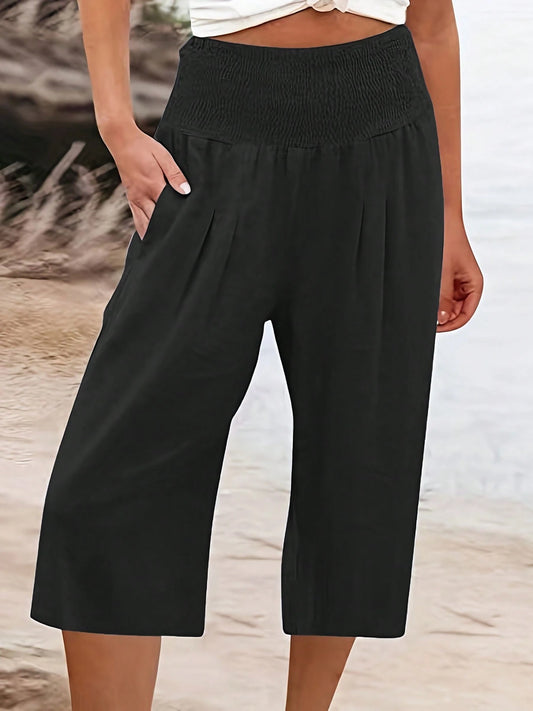 Women's Casual Comfortable 3/4 Length Shorts, New European And American Style Summer Black, Relaxed Fit
