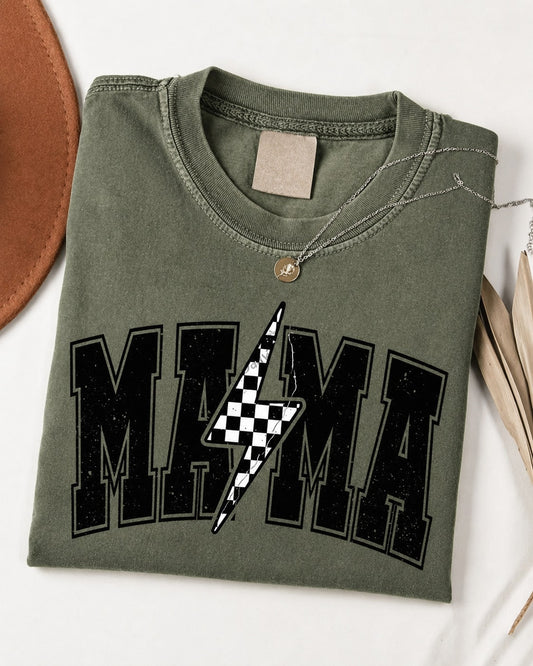 Women's Casual Cotton Round Neck Short Sleeve T-Shirt With 'MAMA' Print, Comfy Streetwear Style Tee, High Stretch Fabric