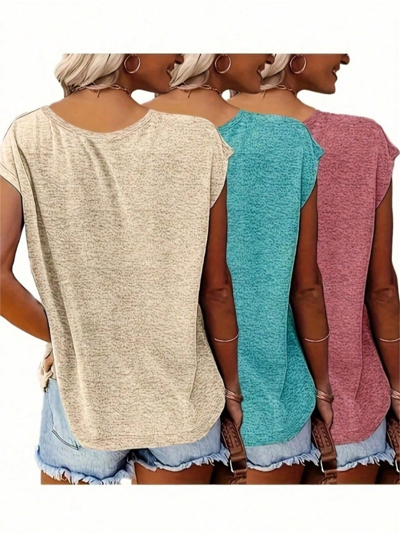 Women's Casual Knit V-Neck Short Sleeve T-Shirt, Medium Stretch, Regular Fit, Suitable For Summer Wear