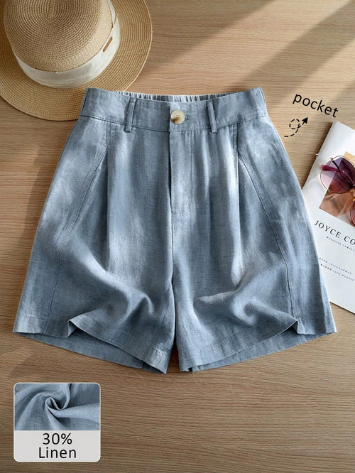 Women's Casual Linen Blend Pleated Design Side Pocket A-Line Shorts, Spring/Summer, Vacationcore, Resort Wear