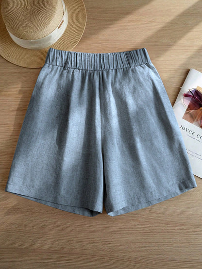Women's Casual Linen Blend Pleated Design Side Pocket A-Line Shorts, Spring/Summer, Vacationcore, Resort Wear