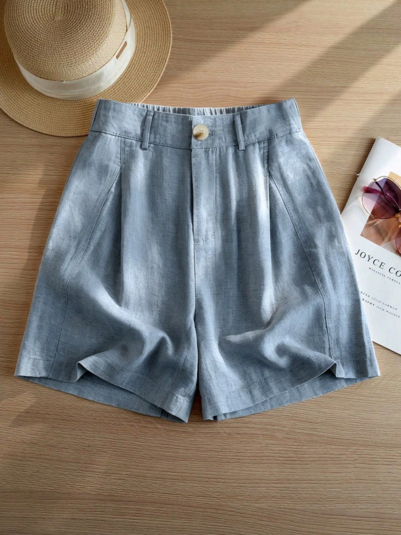 Women's Casual Linen Blend Pleated Design Side Pocket A-Line Shorts, Spring/Summer, Vacationcore, Resort Wear