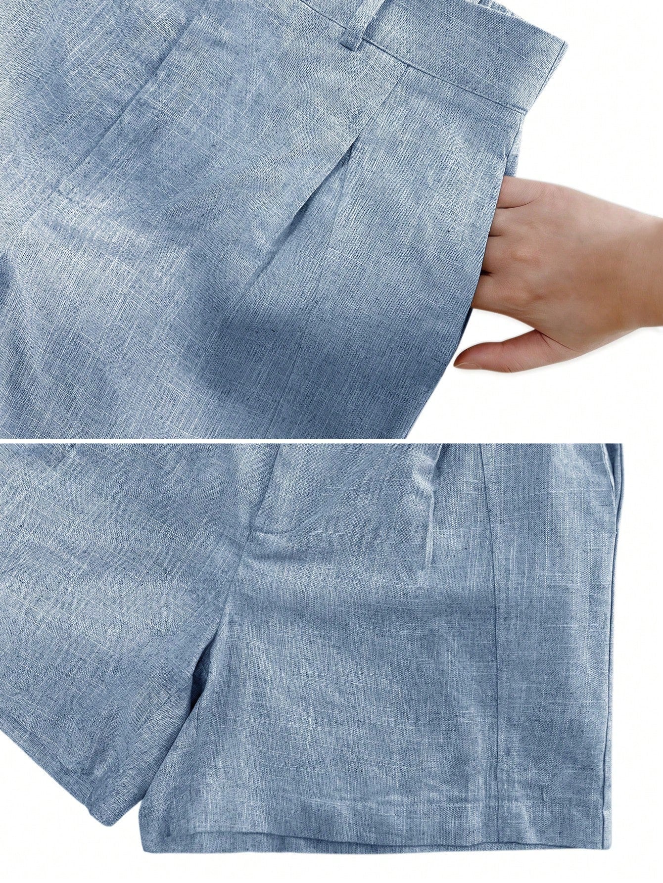 Women's Casual Linen Blend Pleated Design Side Pocket A-Line Shorts, Spring/Summer, Vacationcore, Resort Wear