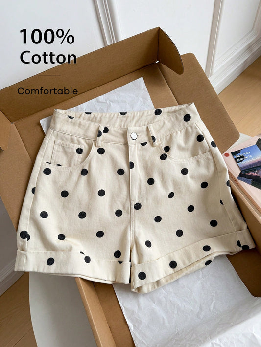 Women's Casual Polka Dot Print Shorts, Summer, Beach